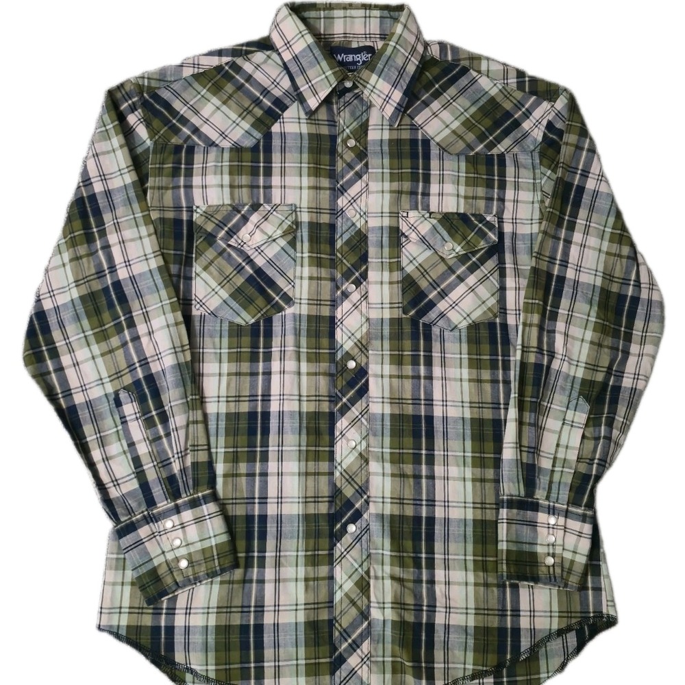 Vintage Wrangler Western Pearl Snap Shirt Mens XL Plaid Long Sleeve 90s
